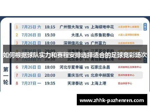 如何根据球队实力和赛程安排选择适合的足球竞彩场次 如何根据球队实力和赛程安排选择适合的足球竞彩场次
